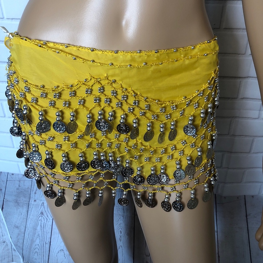 Dancer wear Belly Dance Hip Scarf Wrap Belt Dancer Skirt Costume Coins Yellow